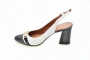 Online shop specializing in women`s small special size shoes. We work with sizes 30, 31, 32, 33 and 34. small women shoes. Little women shoesWhite leather slingback wiyh black patent leather , 7 cm high heel.Size 30: 20,4 cm long x 8,0 cm wide 